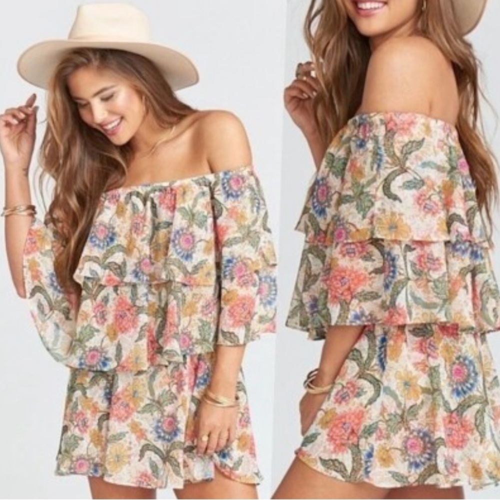 Show Me Your Mumu Size Small Triple Decker Flowy Off-Shoulder Floral Romper